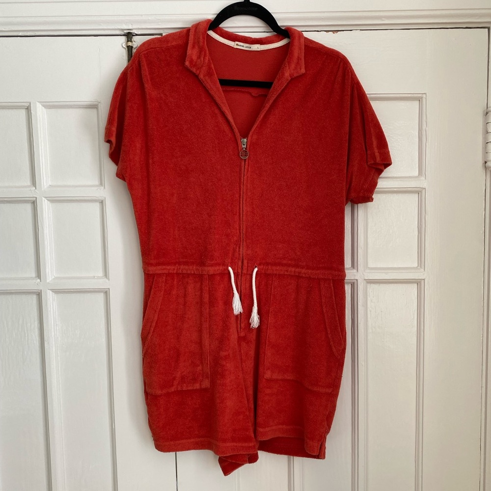 Red orange zip front romper